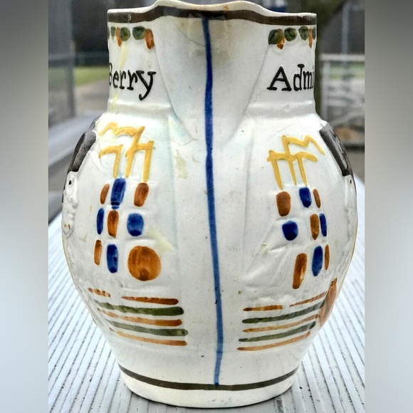 Vintage c. 1805 Admiral Nelson Captain Berry Prattware Pitcher Mug England - Picture 2 of 10